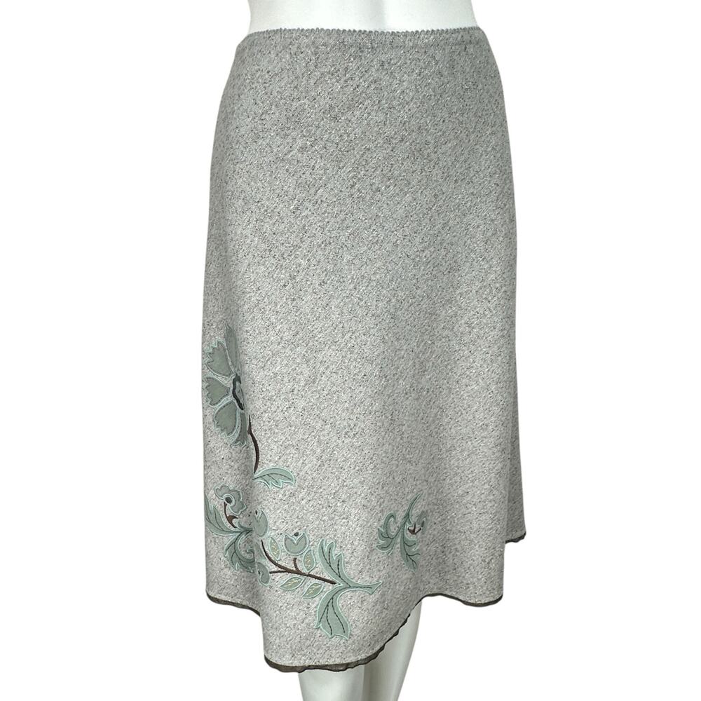 Y2K 90s J.Jill Midi A-line Skirt Size 8 Stretch Wool Silk Floral Embroidered